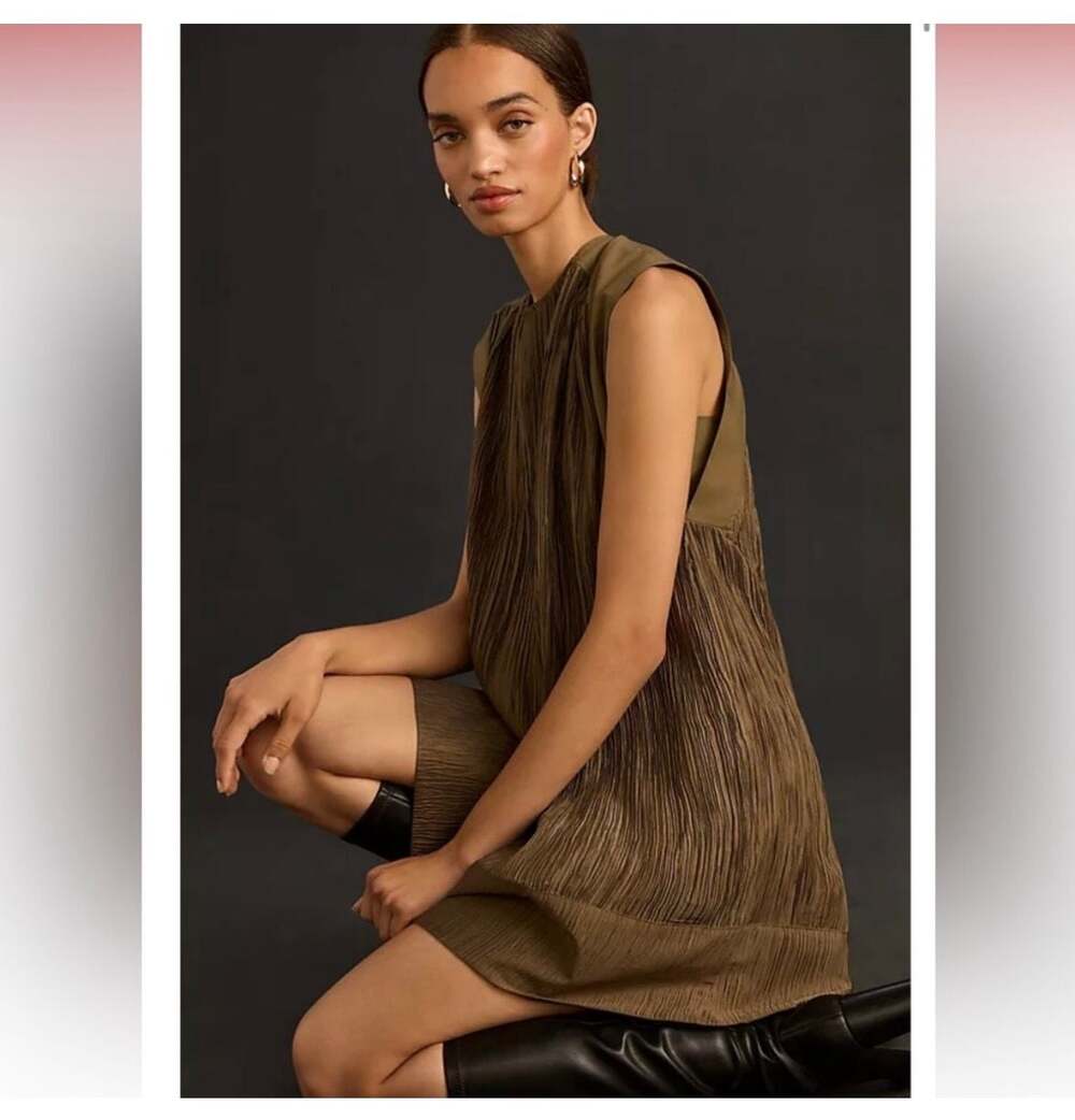Anthropologie Cap-Sleeve Plissé Mini Dress